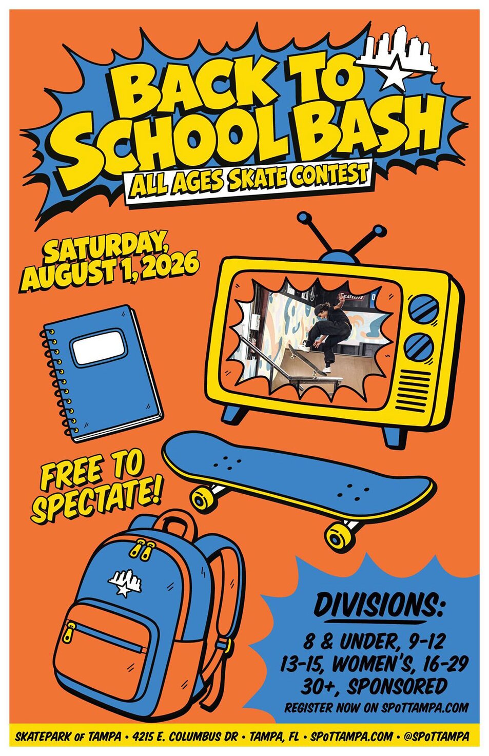 2026 Back to School Bash All Ages Skateboard Contest Flyer