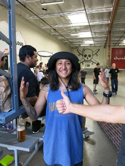 <!--agenda14-->

The Girl Open House was hosting an invitational contest for the shops that were there for Agenda, and some locals too. In between heats, we ran into our old friend Andrew Pott. I’m sure you’ll never guess whose giving him the thumbs up. Good to see you, Andrew!








