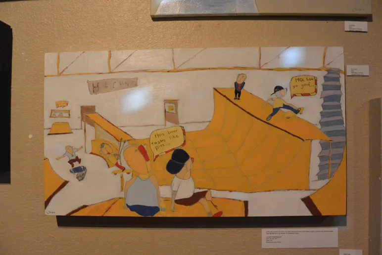 <!--bokmaartshow-->

Leonard Trubia’s amazing recreation of the SPoT scene from 1995 painted on wood with an oil/acrylic combo. $250. <a href=