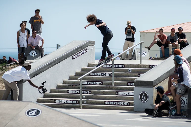 <!--daportsat-->

This guy is a beast on the course.  BS smith down the rail and the Atlantic Ocean in the background. 