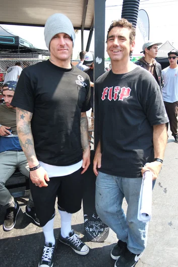 It's a little intimidating to be interrupting Jason Jessee and Lance Mountain for a photo.<!-- Tampa Pro 2013 Skateboarding and the After-Party -->