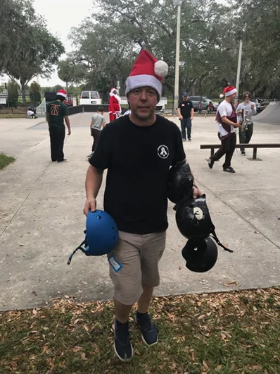 <!--b4bdesoto-->
Oh wait...safety first. Joel makes some helmets available for the kids who want them. These were all donations, so thanks if you contributed.