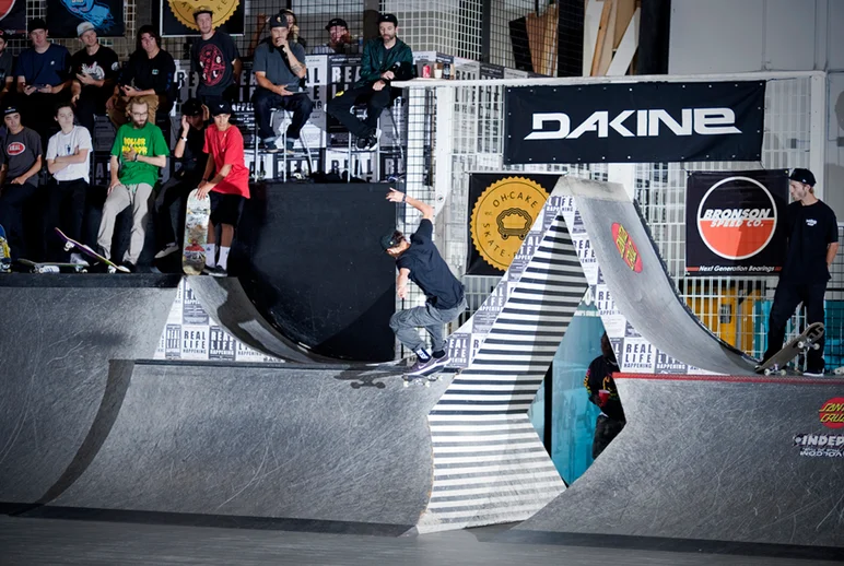 <!--dacm16-finals-->

All eyes on me!  Jereme Knibbs gets the attention with a Gap Noseslide.  My favorite is Zion creepin in the stone.