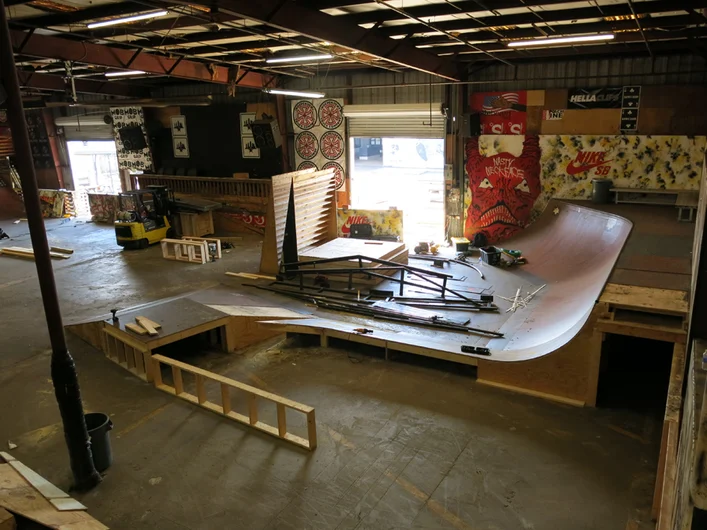 <!--course14-->
Here's the west end of the Pro Course.  It's hard to tell what's really getting updated at this point, but those two quarterpipes with the extension definitely aren't there anymore.  Check out what <a href=