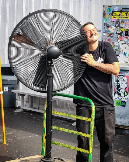 Alex loves fan, especially on a hot day like today.

<!--schoolsoutjam2023-->