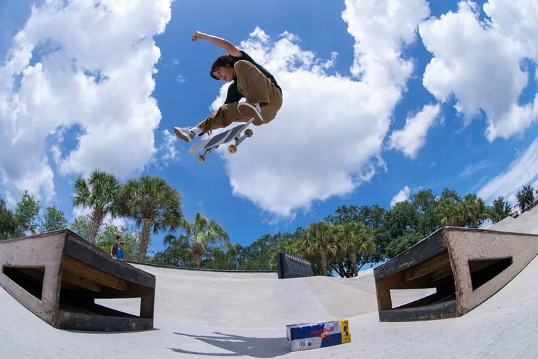 <!--gsd21-->
SPoT team rider Marse Farmer warming up with a frontside flip over the ramps.