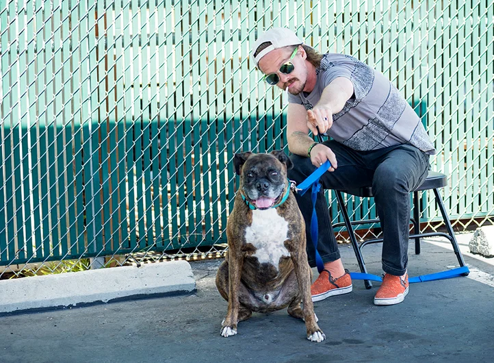 <!--dacm17-finals-->

One of the kingpins of Volcom Skate: Jacob Smith and his cool dog Damo!