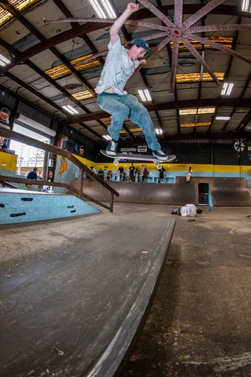 <!--gsd21-->
Peter was doing some of the most impressive tricks all day. This one was crazy. Gap over the rail to Back Lip on the ledge. Watch out for Tyler!