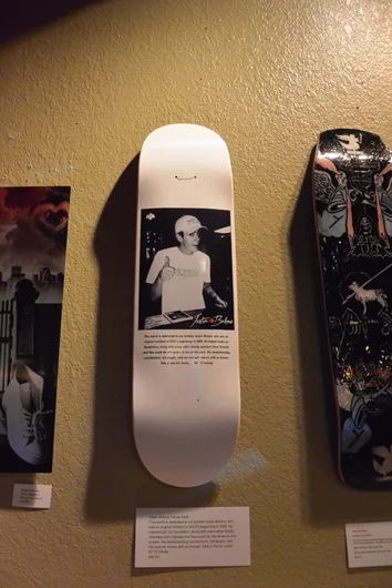 <!--bokmaartshow-->

The SPoT Bokma tribute deck came out great, with words by Brian Schaefer and photo by Nick Halkias. The custom made deck on the right was an intense tribute made by Jesse Lee Wolter with Smog Town Skates, Hamilton Canada. <a href=