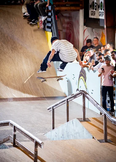 <!--am19finals-->

Lotta guys left puke on the course, Justin Sommer kept it civil and just left a F/S Flip out there.