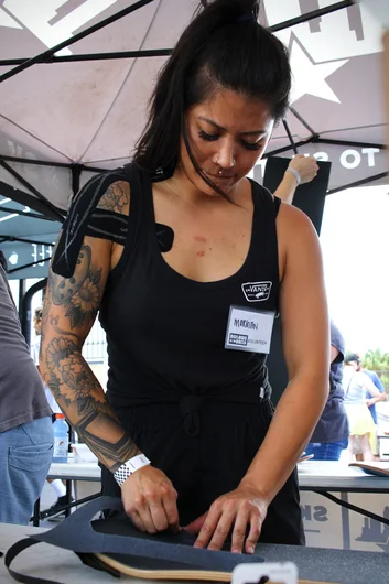 <!--mattwoodsday18-->
That's Morgan Wong, our local Vans rep and workhorse. She put the first half of the day together and helped build some complete skateboards.