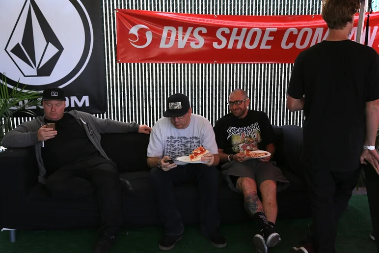 <!-- damnamvolcom14day2 -->

Mike Sinclair, Jason Rothmeyer and Andrew Cannon taking a break from judging to get some pizza and social media in.