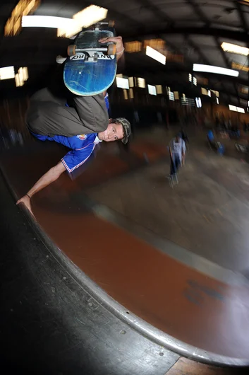 <!--springroll14-->

Alex Buncy is a wrecking ball out there on the course. He skates with a lot of speed and tons of power. He better be ripping, too, because his dad, Mark, at 52 years old, can still shred a pool better than you can.



