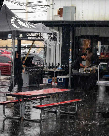 Why build something with a 2x4 when you can send Matt Shail out in the rain with one?

<!--goskateboardingday2023-->