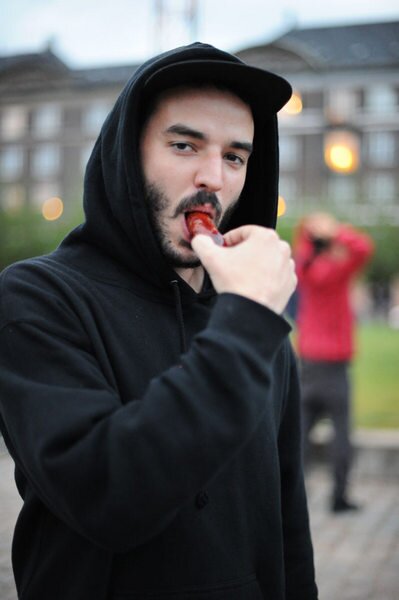 HiDefJoe enjoying the local meat wands