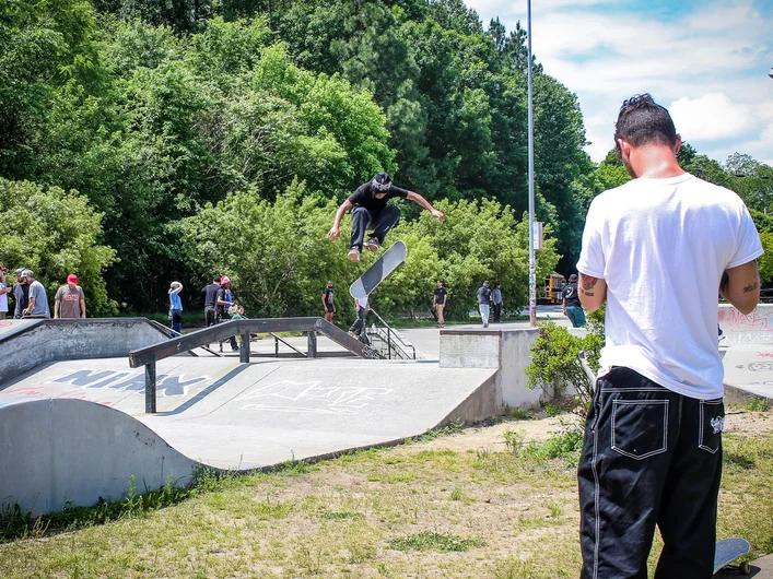 Myles blasting a Three Flip with no warm up at Fourth Ward for the Thomas Taylor Memorial

<!--atl2023trip-->