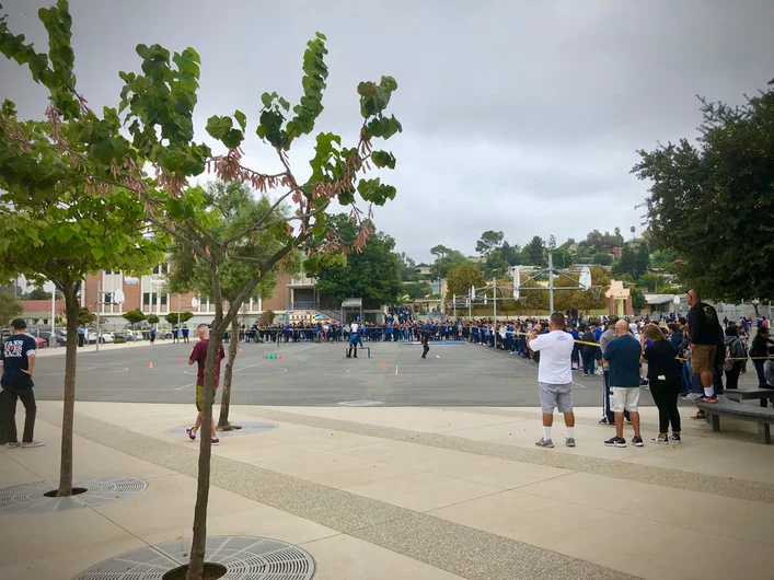 <!--vansgivesback19-->
Nothing like an unscheduled demo when the students and staff gathered in between periods to check out what we were setting up! Thanks to Luther Burbank Middle School for having a beautiful, smooth basketball playground for us to skate!