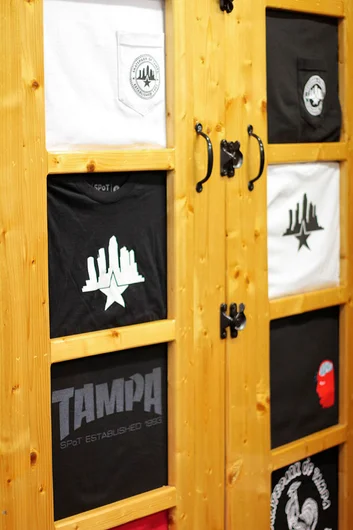 <!--shoptour2015-->
Here's where we keep most of our SPoT Private Label stuff.  There's t-shirts, hoodies and long sleeves, for men / women / kids. There's more stuff at the front counter too.