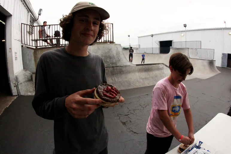 <!--freefridaysjan17-->

Michael getting fueled up to skate before the Best Trick goes down.