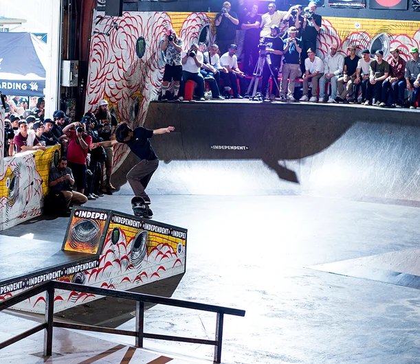 <!--pro18-finals-->

Crazy trick to have on lock, Yuto Horigome; Switch Back 180 to Nosegrind.
