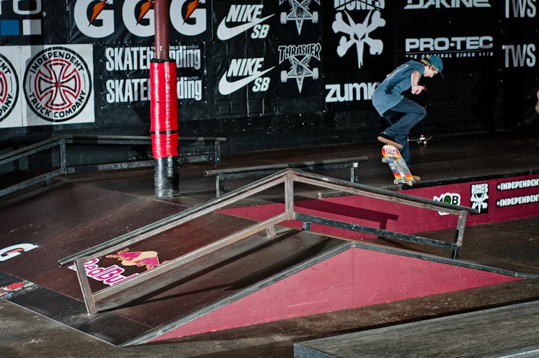 <!--ta14-fd-->

Henry Gartland kickflipped into this crook down the A frame.