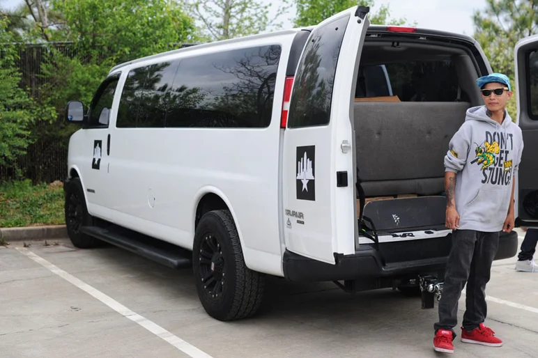 Our other people mover is this 12 passenger van now proudly owned by Skatepark of Tampa and on its first of many road trips.  Robby looks gangster next to those rims that we did not choose.<!-- Damn Am Atlanta 2013: The Road and The Bowl Jam -->