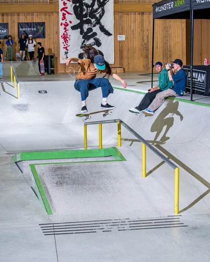 Toki Kakitani brings the attention over to the bump to bump with this kickflip shifty.

<!--damnamjapan2023practice-->