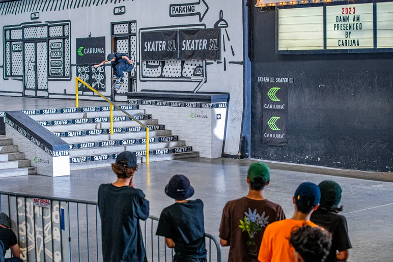 Toa with a massive nollie heel front board right in front of all of his homies. I love this one. Peep the next photo.

<!--damnamla2023finals-->