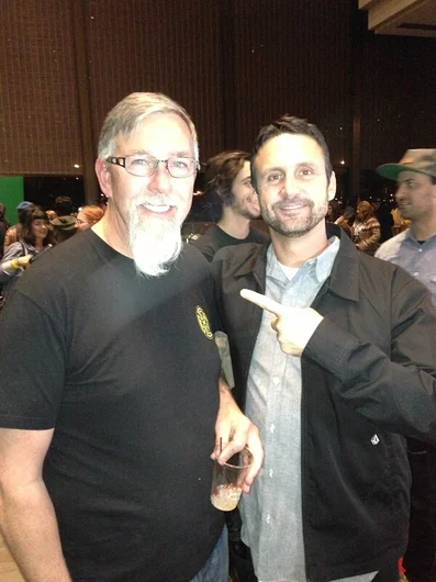 <!-- agendashow2014 -->
Professor Paul Schmitt and Boss BS right before the show at the TWS Awards. Paul was ripping Volcom skatepark in Costa Mesa with us the next day.