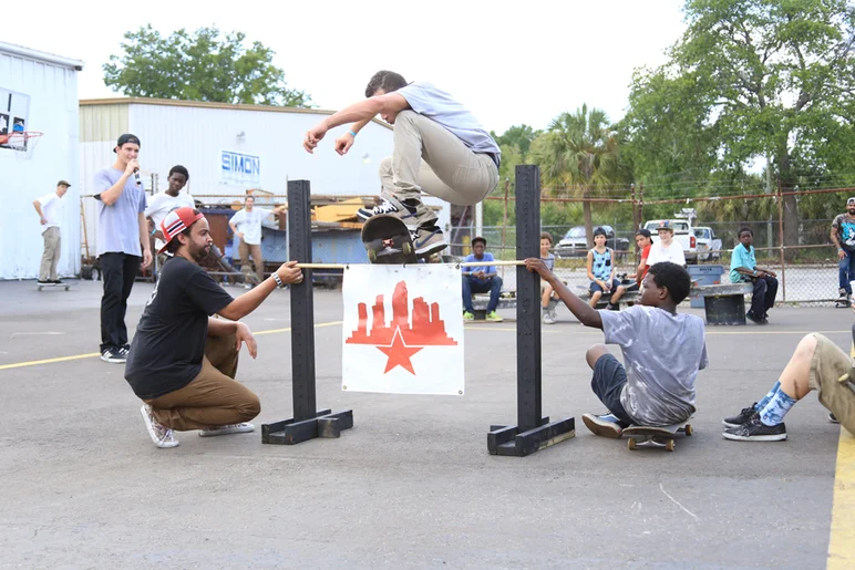 <!--gsd14-->
The high ollie contest was great, with around 50 kids starting it out. In the end, we had three guys competing to ollie 34 inches. This guy was the only one who could get the pop to clear it. Maybe not the best looking ollie, but he made it.