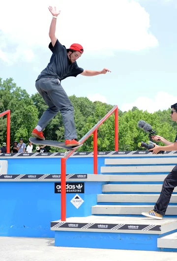 <!--Copa2014-->

Westside's Jimmy Mastrocolo had a nice frontside noseslide down the handrail. This course was originally a Street League course, and the obstacles were pretty big. Jimmy handled this noseslide with ease though.
