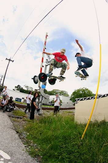 <!--gsd17-->

When one ollie just isn't enough, add another body to the mix. Some of these slams on this double ollie routine were pretty dicey.