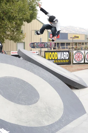 Anthony's little brother grew a couple feet since last year.  That's a hardflip to fakie.<!-- Damn Am Woodward 2012 -->