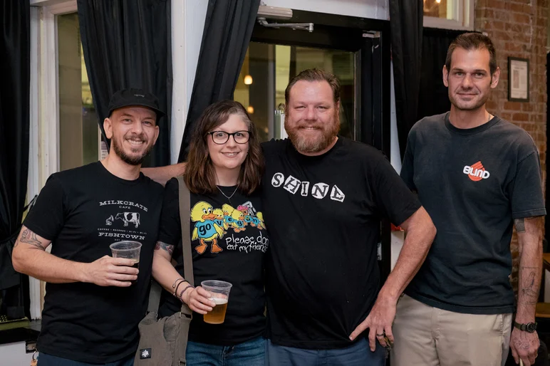 <!--pro19thursnight-->

Chris Preston aka CUB (left) does all the SPoT graphics and donated a few custom pieces to the show.