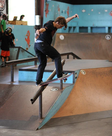 <!--soj16-->

New SPoT employee Marse Farmer got the Sponsored division warmed up with moves like this frontside bluntslide down the gap to rail. I watched him do this so many times, and so easily. He even shuved out! I have one question--why isn't Marse hooked up? Nice kid. Check. Super talented on a skateboard. Check. Sponsors... what are you waiting for?