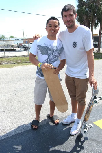 Rune Glifberg being stopped for autographs outside.<!-- Tampa Pro 2013 Skateboarding and the After-Party -->