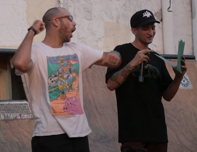 <!-- thebricks3year -->

Andrew and Casey announcing the mini ramp and photo contest results.