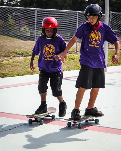 <!--desotob4b-->

Our distribution sessions always progress to where the kids who get the hang of it quickly start helping their friends to get better. This is the gift of skateboarding at work - building friendships and community.