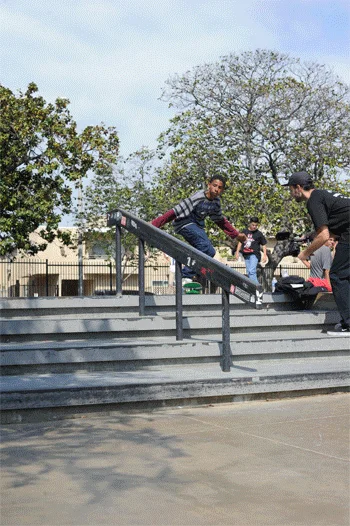 This local stunter has a feeble on the rail.<!-- A California Work and Play Day -->
