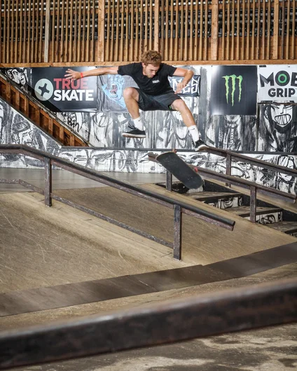 <!--btsb19-->

Adam Tyler was doing these 360 Flips over the Rail every try during Practice.
