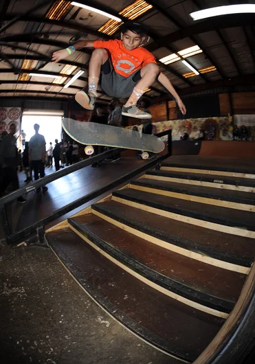 <!--hj2014-->

Jomar Ortiz Garcia makes the long trip with his family from Puerto Rico to Tampa to skate in our contests. I really admire the great support Jomar's family provides him with. He had a nice kickflip down the stairs during his run that took him to first place in the 9-to-12 division. The trip was worth it!
