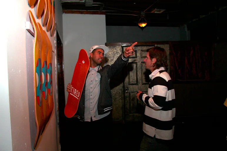 <!--pro14night3-->

Apparently, some dude tried to steal a board and got pinched for it.  Here's Koston explaining it to Brad Staba.