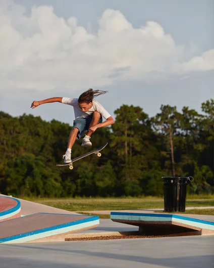 Matt Sav boosts a pop shuv it on a bump to bump at the Crestview, FL park <!--b4btexas21-->