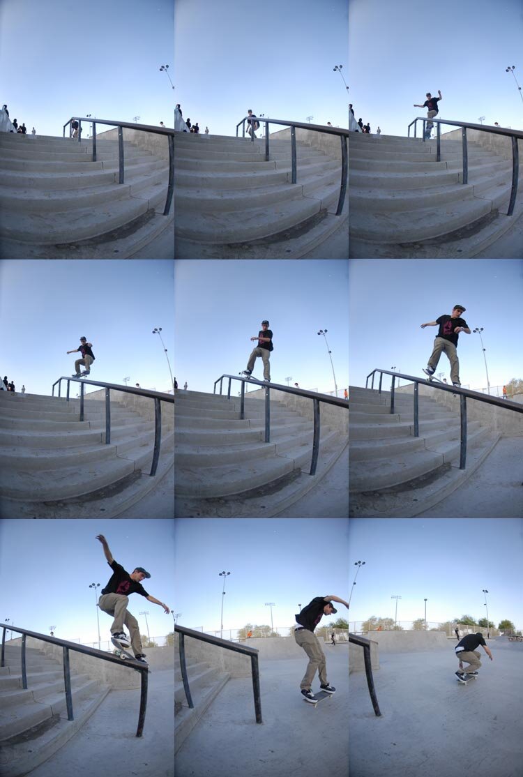 TJ Sparks - smith grind on the weird rail at Tempe