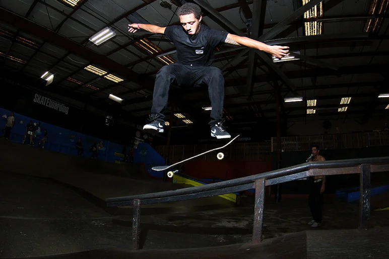 <!--theflarephotos-->
Alex Szlabonyi destroyed the rail and took home First Place. Heelflip Back Lip.