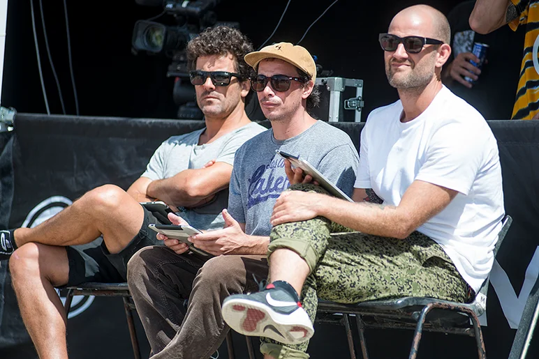 <!--daportsat-->

Your judges for Saturday. These guys definitely have the hardest job here:  Volcom's Roberto Aleman from Spain, James Craig from the US and Thomas Kring from Denmark.