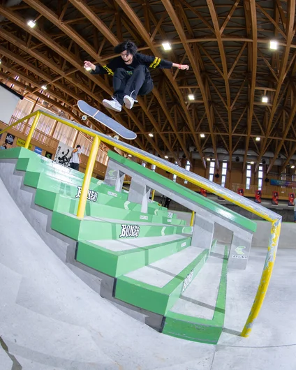 Every skater in Japan was a big fan of doing this trick. Tre flip front board from Toa to kick off semi-finals.

<!--damnamjapan2022finals-->