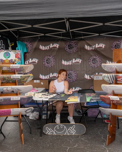 Marble Orchard posted up selling some custom wood in the courtyard <!--harvestjam21-->