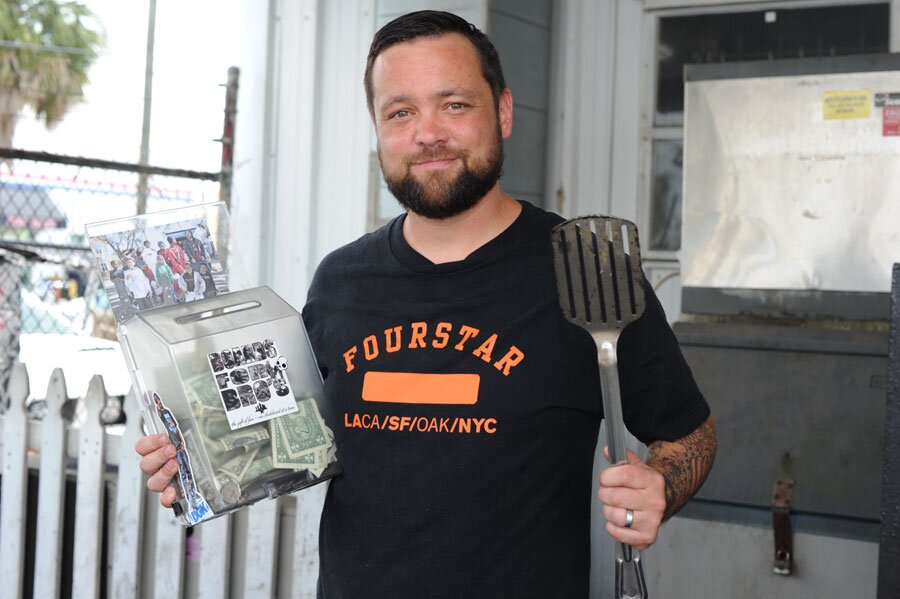 Justin battled grease fires all day on the grill