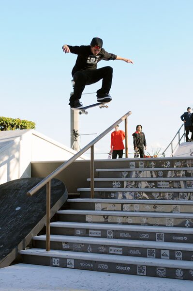 Matt Milla couldn’t resist a nollie over the rail